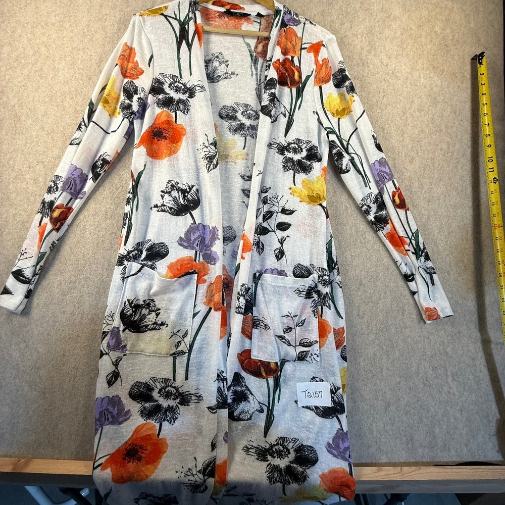 G by Giuliana Floral Longline Duster Cardigan White Orange Purple Size M